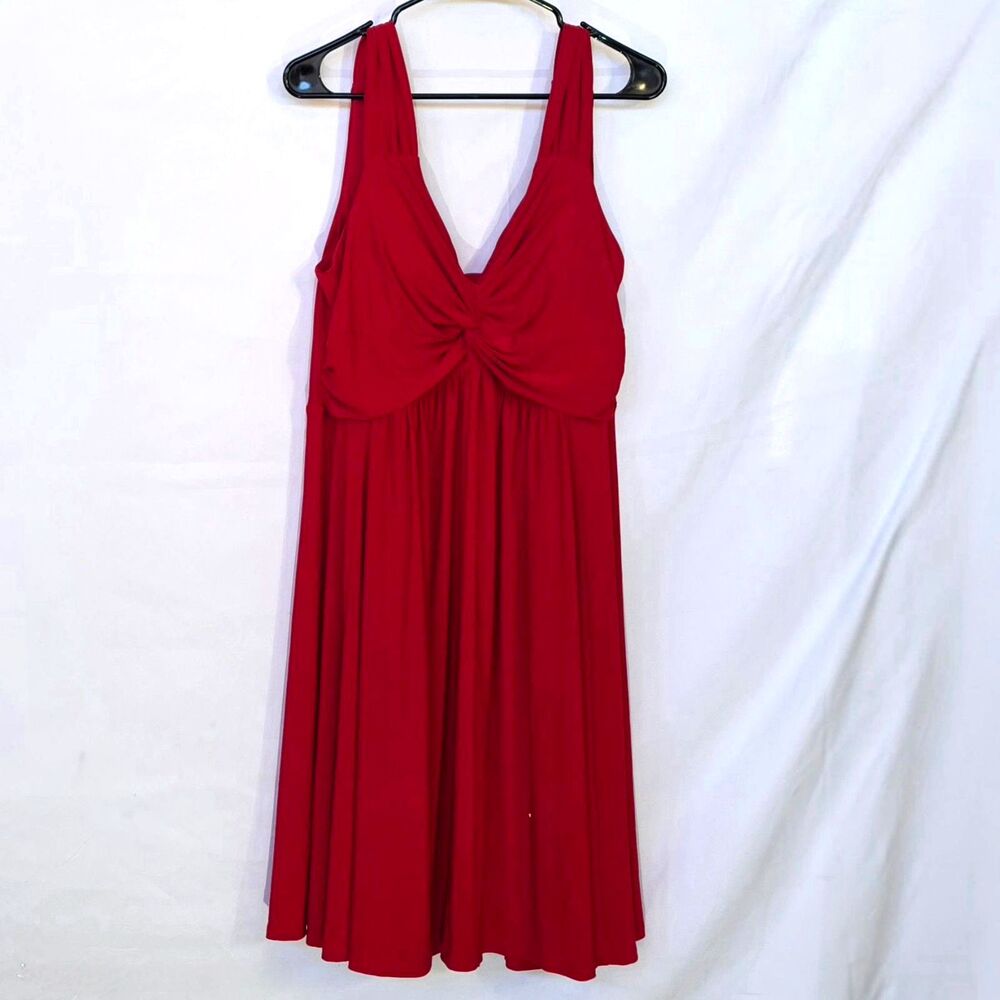 #0385 Connected Apparel Ruby Red V-Neck Twist Front Empire Waist Cocktail Drs 16